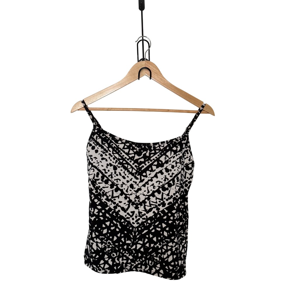 Aqua Green Womens Tankini Top Medium Black White Geometric Adjustable Straps NEW